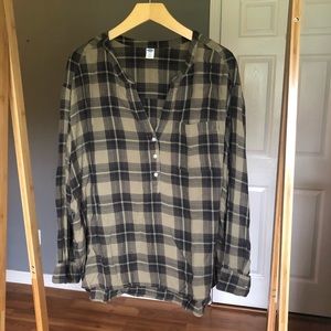 Plaid Half Button Top